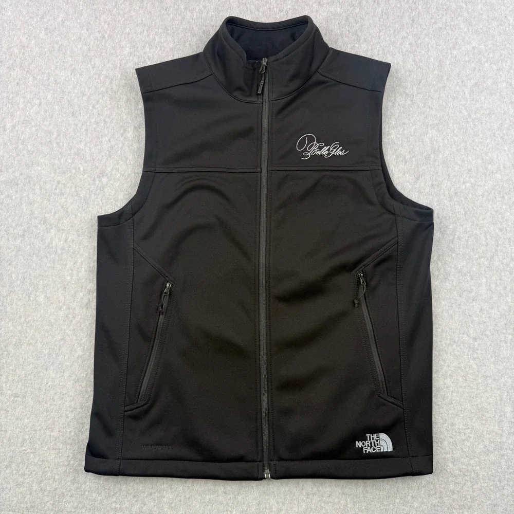 The North Face Vest Mens Medium Black Windwall Full Zip Belle Glos Wine Logo